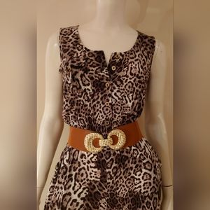 NWT CALVIN KLEIN Runway Chic Animal Print Jersey Button Down Jumpsuit  XS / 2